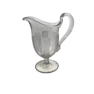 Vtg Early American Pattern Glass Creamer Pitcher Optic Diamond Band Pattern